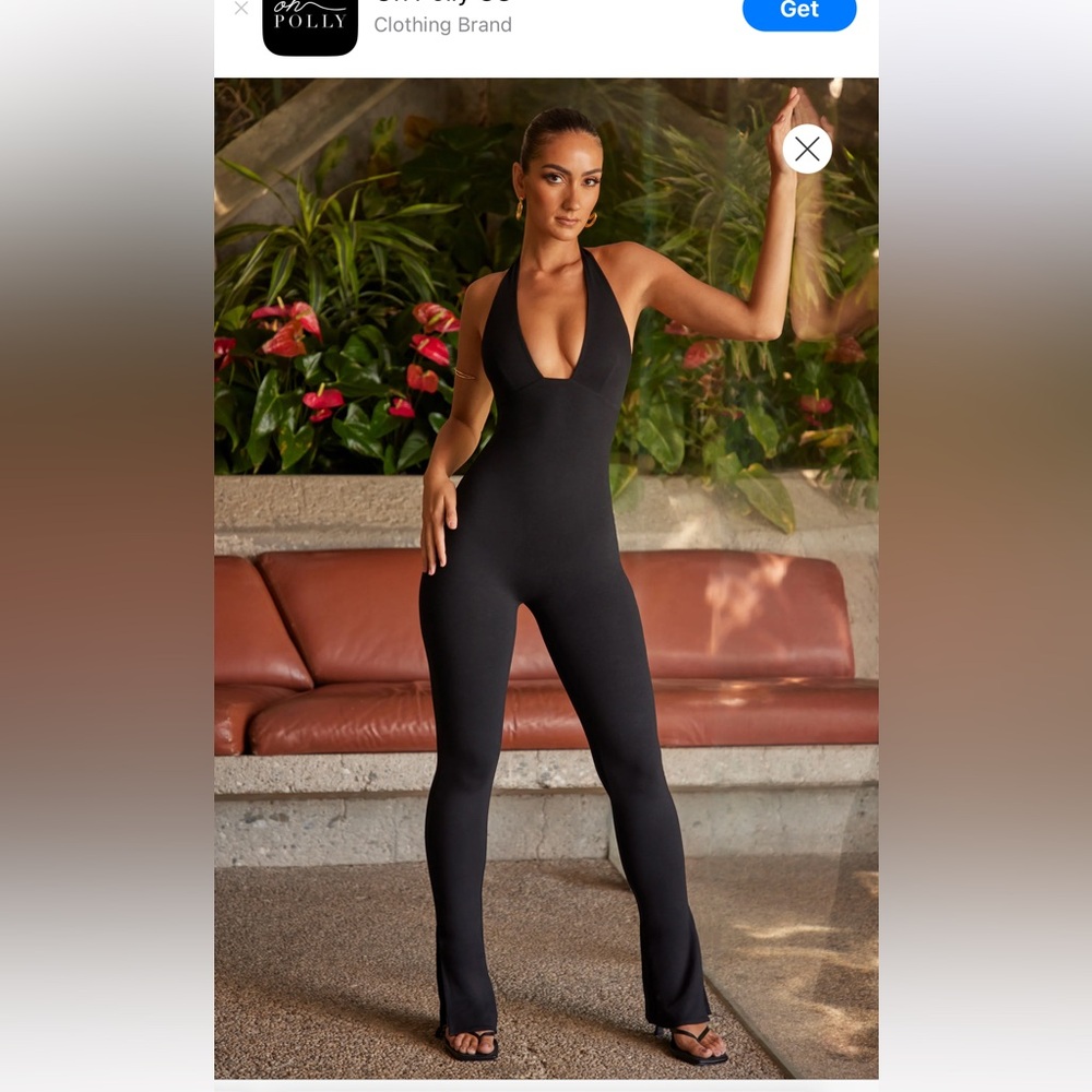 Oh Polly Halter Neck Plunge Jumpsuit in Black